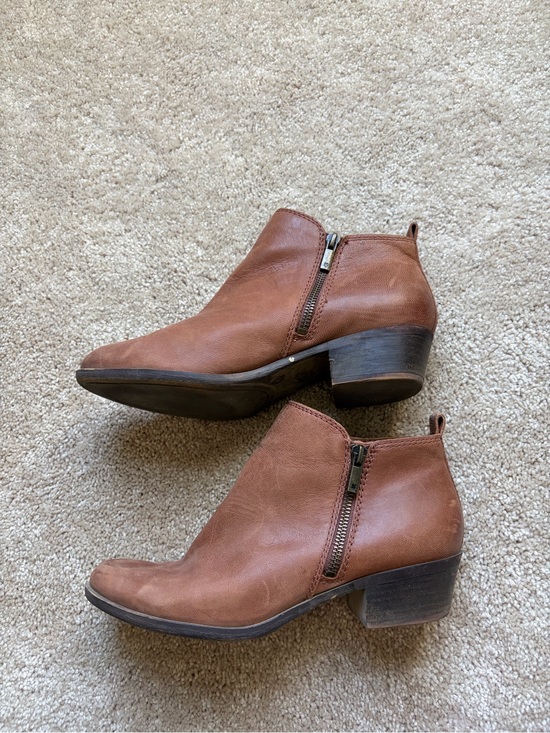 Lucky Brand Shoes - Lucky Brand Cognac Brown Leather Ankle Booties with Side Zip